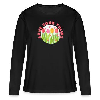 Tulipes Tulipes - T-shirt manches longues Premium bio Femme - noir - Devant - Julia (174cm)