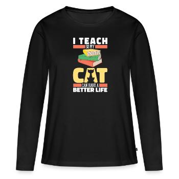 Professeur Pédagogue Chat - T-shirt manches longues Premium bio Femme - noir - Devant - Julia (174cm)