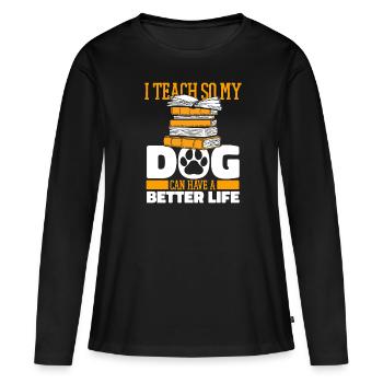 Professeur Chien Pédagogue - T-shirt manches longues Premium bio Femme - noir - Devant - Julia (174cm)