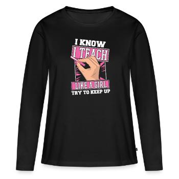Enseignante Fille - T-shirt manches longues Premium bio Femme - noir - Devant - Julia (174cm)