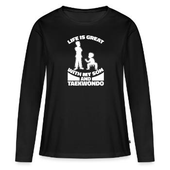 Taekwondo Père Taekwondo - T-shirt manches longues Premium bio Femme - noir - Devant - Julia (174cm)