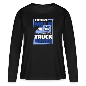 Camion de lait de vache Chauffeur de lait - T-shirt manches longues Premium bio Femme - noir - Devant - Julia (174cm)