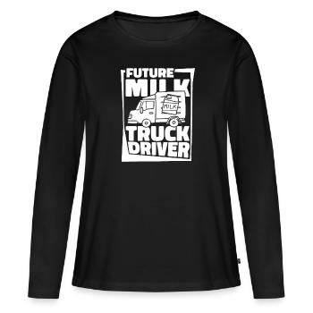Camion de lait de vache Chauffeur de lait - T-shirt manches longues Premium bio Femme - noir - Devant - Julia (174cm)