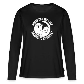 Putois furet mignon - T-shirt manches longues Premium bio Femme - noir - Devant - Julia (174cm)