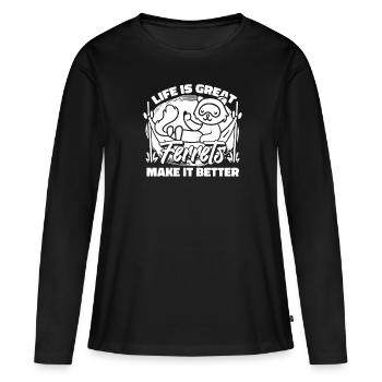 Putois furet mignon - T-shirt manches longues Premium bio Femme - noir - Devant - Julia (174cm)