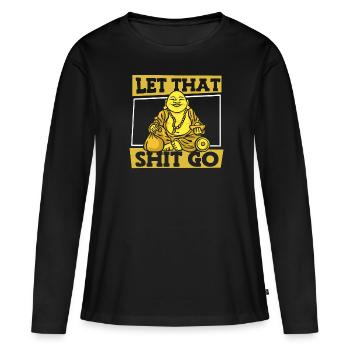 Bouddha bouddhiste drôle - T-shirt manches longues Premium bio Femme - noir - Devant - Julia (174cm)