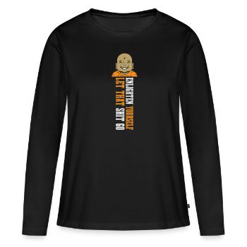 Bouddha bouddhiste drôle - T-shirt manches longues Premium bio Femme - noir - Devant - Julia (174cm)