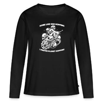 Espace Espace drôle Colonisation de l’espace - T-shirt manches longues Premium bio Femme - noir - Devant - Julia (174cm)