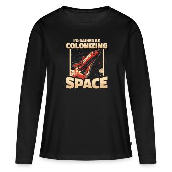 espace, espace, fusée, colonisation de l’espace - T-shirt manches longues Premium bio Femme - noir - Devant - Julia (174cm)