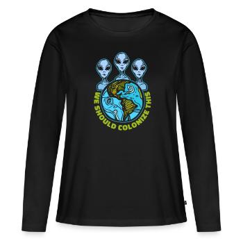 espace, espace, extraterrestres, colonisation de l’espace - T-shirt manches longues Premium bio Femme - noir - Devant - Julia (174cm)