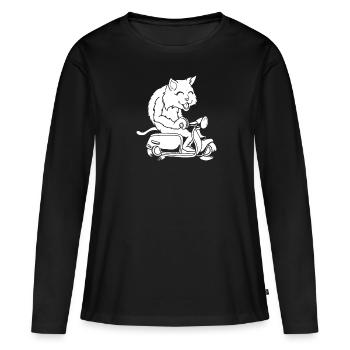 Motorroller Katze - Frauen Premium Bio Langarmshirt - Schwarz - Vorne - Julia (174cm)