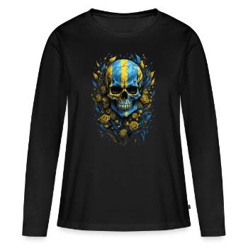 Ukrainian Patriot: Flag & Skull - Women's Premium Organic Long Sleeve Shirt - black - Front - Julia (174cm)