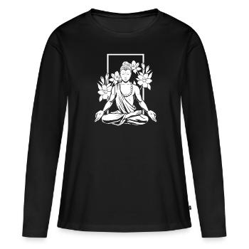 Fleurs bouddhistes de Bouddha - T-shirt manches longues Premium bio Femme - noir - Devant - Julia (174cm)