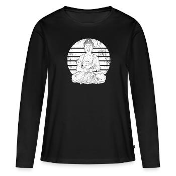 Bouddha Bouddhiste Drôle - T-shirt manches longues Premium bio Femme - noir - Devant - Julia (174cm)