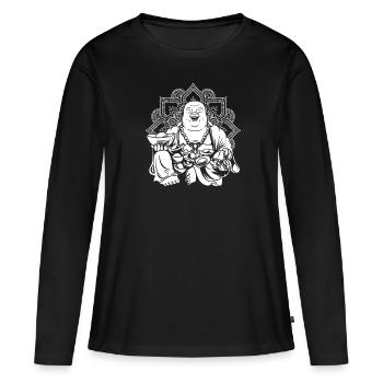 Mandala bouddhiste de Bouddha - T-shirt manches longues Premium bio Femme - noir - Devant - Julia (174cm)