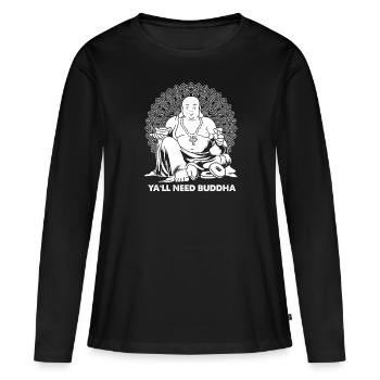Bouddha Bouddhiste Drôle - T-shirt manches longues Premium bio Femme - noir - Devant - Julia (174cm)