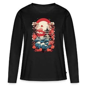 Japan Vintage : Idylle de montagne japonaise - T-shirt manches longues Premium bio Femme - noir - Devant - Julia (174cm)