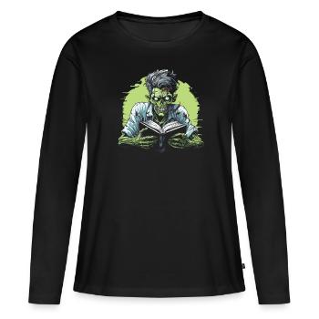 Rat de bibliothèque rat de bibliothèque zombie - T-shirt manches longues Premium bio Femme - noir - Devant - Julia (174cm)