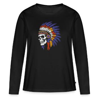 Crâne et os croisés indigènes - T-shirt manches longues Premium bio Femme - noir - Devant - Julia (174cm)