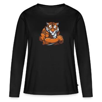 Tigre J’aime Papa - T-shirt manches longues Premium bio Femme - noir - Devant - Julia (174cm)