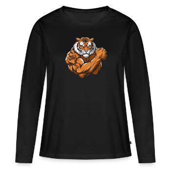 Tigre J’aime Papa - T-shirt manches longues Premium bio Femme - noir - Devant - Julia (174cm)