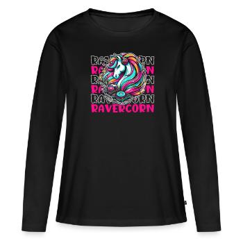 Techno Raver Licorne Ravercorn - T-shirt manches longues Premium bio Femme - noir - Devant - Julia (174cm)