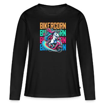 Motorroller Einhorn Scootercorn - Frauen Premium Bio Langarmshirt - Schwarz - Vorne - Julia (174cm)