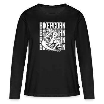 Motorroller Einhorn Scootercorn - Frauen Premium Bio Langarmshirt - Schwarz - Vorne - Julia (174cm)