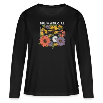 Batterie Batteur Batteur Batteur Fille - T-shirt manches longues Premium bio Femme - noir - Devant - Julia (174cm)