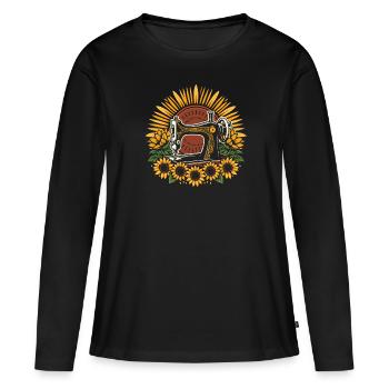 Machine à coudre Machine à coudre fleur - T-shirt manches longues Premium bio Femme - noir - Devant - Julia (174cm)