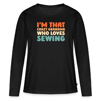 Sewing Sewing Machine Gandma - Women's Premium Organic Long Sleeve Shirt - black - Front - Julia (174cm)