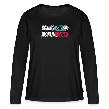 Boxer Boxer Boxer sur World Off - T-shirt manches longues Premium bio Femme - noir - Devant - Julia (174cm)
