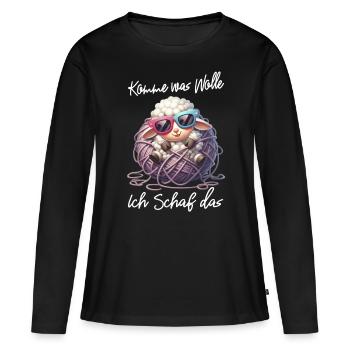 komme was wolle Schaf Wortspiel lustiger Spruch - Frauen Premium Bio Langarmshirt - Schwarz - Vorne - Julia (174cm)