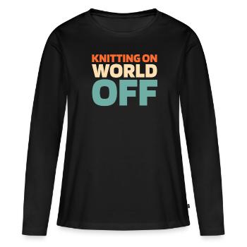 Tricot frappé sur World Off - T-shirt manches longues Premium bio Femme - noir - Devant - Julia (174cm)