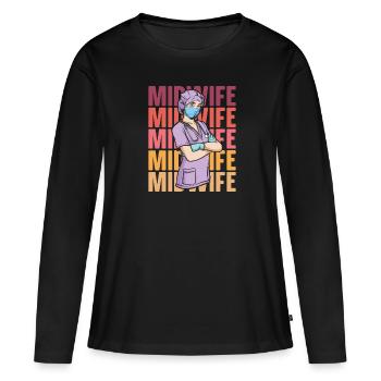 Sage-femme - T-shirt manches longues Premium bio Femme - noir - Devant - Julia (174cm)