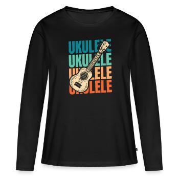 Ukulélé - T-shirt manches longues Premium bio Femme - noir - Devant - Julia (174cm)