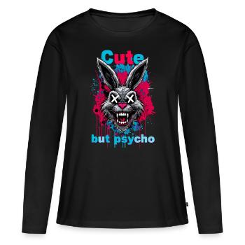 Lapin mignon mais psychique - T-shirt manches longues Premium bio Femme - noir - Devant - Julia (174cm)