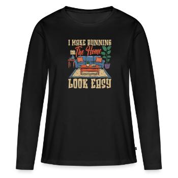 Hausfrau - Frauen Premium Bio Langarmshirt - Schwarz - Vorne - Julia (174cm)