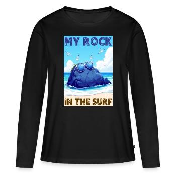 Mon rocher dans les vagues - T-shirt manches longues Premium bio Femme - noir - Devant - Julia (174cm)