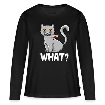 Chat Quel chat meurtrier noir drôle avec un couteau - T-shirt manches longues Premium bio Femme - noir - Devant - Julia (174cm)
