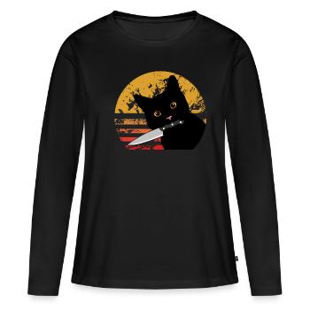Chat Quel chat meurtrier noir drôle avec un couteau - T-shirt manches longues Premium bio Femme - noir - Devant - Julia (174cm)