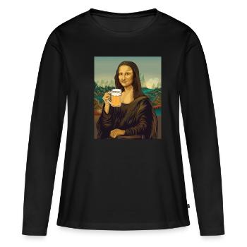 Mona Lisa with beer mug Leonardo Da Vinci alcohol - Women's Premium Organic Long Sleeve Shirt - black - Front - Julia (174cm)