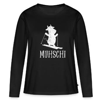 Muhschi Kuh auf Ski Skifahrer Spaß Geschenk - Frauen Premium Bio Langarmshirt - Schwarz - Vorne - Julia (174cm)