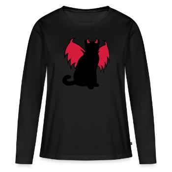 Devil Cat / Teufelskatze / chat diable / idée cadeau - T-shirt manches longues Premium bio Femme - noir - Devant - Julia (174cm)