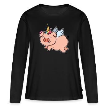 Schwein Glücksbringer Glücksschwein Einhorn Ferkel - Frauen Premium Bio Langarmshirt - Schwarz - Vorne - Julia (174cm)