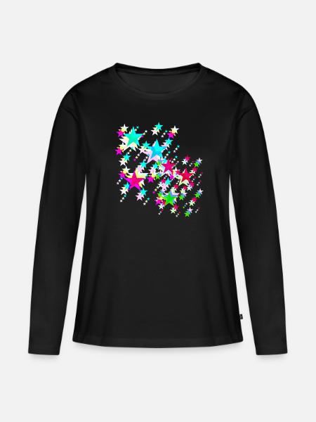 Sterne,stern, bunte Sterne - Frauen Premium Bio Langarmshirt - Schwarz