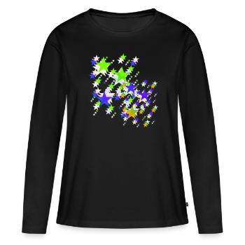Sterne,stern, bunte Sterne - Frauen Premium Bio Langarmshirt - Schwarz - Vorne - Julia (174cm)