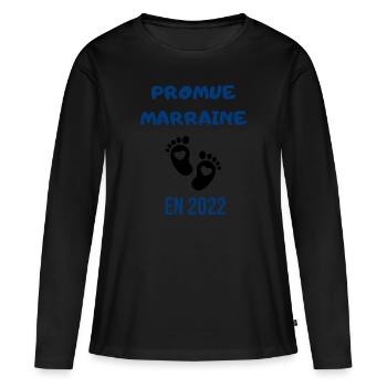 T-shirt marraine en 2022 - T-shirt manches longues Premium bio Femme - noir - Devant - Julia (174cm)