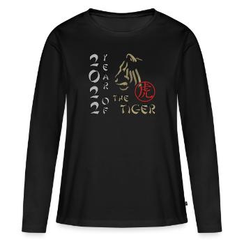 Année du Tigre - T-shirt manches longues Premium bio Femme - noir - Devant - Julia (174cm)