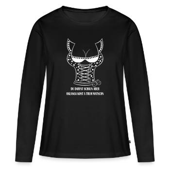 lustiges Dirndl Dekollette Shirt auf Bayrisch - Frauen Premium Bio Langarmshirt - Schwarz - Vorne - Julia (174cm)